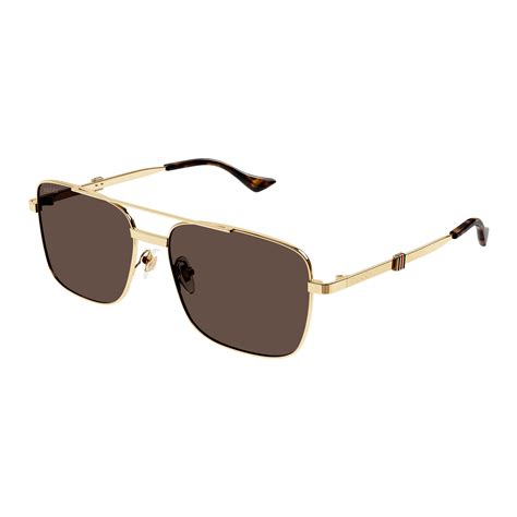 Gucci Men's Gg1441s Gold Rectangle Sunglasses 